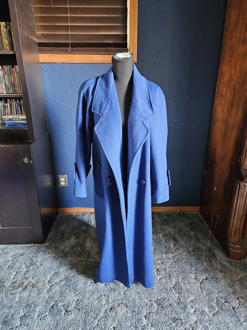Vintage Portrait Long Royal Blue Double-Breasted Pea Coat size xl